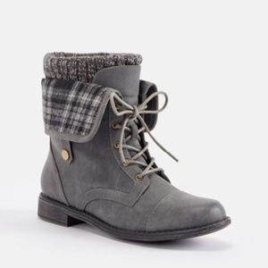 Brand New Winter Ankle Plaid Panel Grey Flat Boot